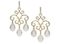 18kt yellow gold Jane earring with freshwater pearls and .60 cts diamonds. Available in white, yellow, or rose gold.
